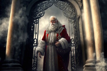 Naklejka premium photo of smartly dressed gentleman Santa Claus, at the gates of heaven, Painting Style