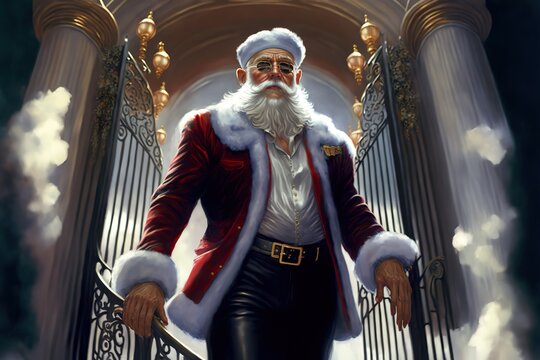 photo of smartly dressed gentleman Santa Claus, at the gates of heaven