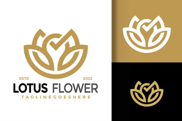 Luxury Letter M Lotus Flower Logo Design Vector Illustration Template