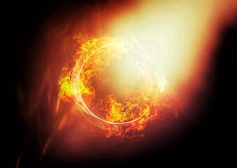 3d illustration of compositing light effect on burning fire ring in science concept