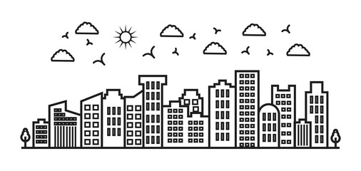 High City outlines a panoramic landscape. continuous one-line building drawing. 