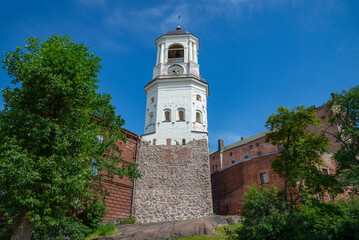 Obraz premium An old clock tower in the city of Vyborg. Leningrad Region, Russia