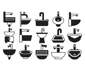 sink and basin icons set illustration