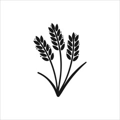 Fototapeta premium Wheat ears. Barley or rice black silhouette, beer or bakery logo isolated elements, organic farm elements for label and emblem, bread packaging, decorative objects, ripe spikelets, vector illustration