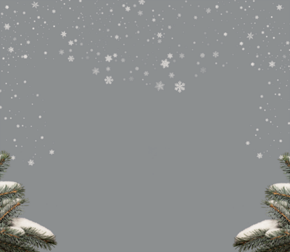 Schnee bedeckte Tannenbäumchen recht und links im Schneetreiben