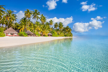 Best summer beach landscape. Tranquil tropical island, paradise coast, sea lagoon, horizon, palm...