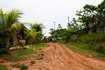 Fototapeta premium Views from the streets and houses in a town in the Amazonian region in Peru close to Yurimaguas City.