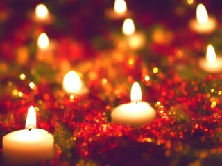 christmas candles on red background