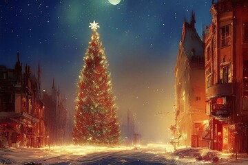 christmas tree in front of the church