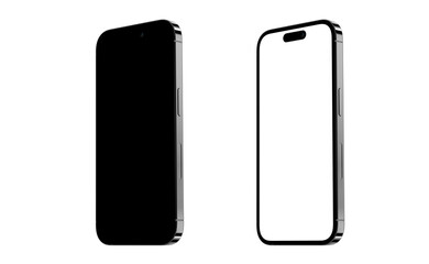 Black screen and white screen smartphone on white background - empty screen mobile phone