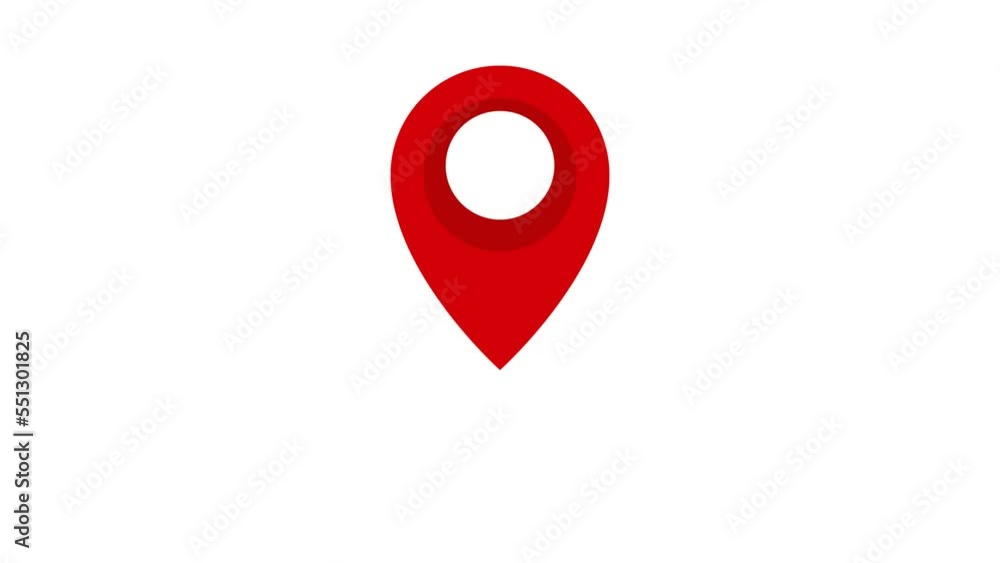 Poster gps location red pointer animated icon on white background.