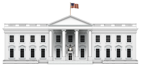 North View of the White House with No Extra Roof Structures – Isolated. 3D Illustration - obrazy, fototapety, plakaty