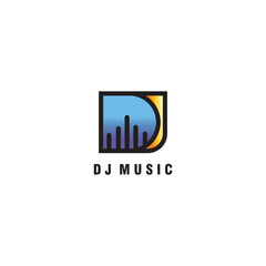 DJ music logo design initial vector template color