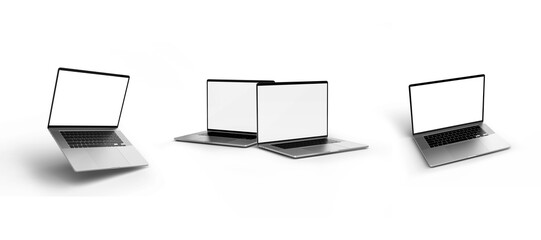 white screen 3d different angle view laptop mockup isolated on white background