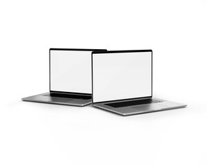 white screen 3d view laptop mockup isolated on white background