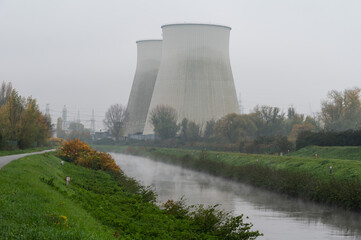 Vilvoorde, Flemish Brabant, Belgium,  The Engie gas operated power plants and the River Senne