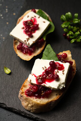 Sandwiches with lingonberry jam
