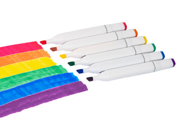 Marker pens for sketching multicolor isolated on the white background
