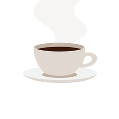 Cup of fresh hot coffee with scent. Coffee icon label isolated