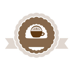 Cup of fresh hot coffee with scent. Coffee icon label isolated