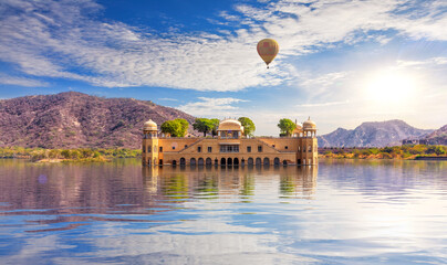 Jal Mahal, water palace of India in Jaipur - obrazy, fototapety, plakaty