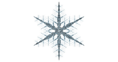 One snowflake on a black isolated background. Close-up 3d.