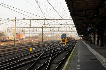 A train waits at the Dutch station in Roosendaal 