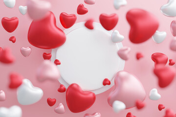 Valentine heart shape frame background, 3d rendering