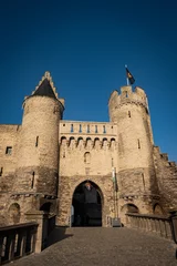 Fotobehang medieival fortress Het Steen in Antwerp translates as The Rock is the oldest building in the city and is now a popular attraction for tourists and visitors who enjoy the historic quality © drew