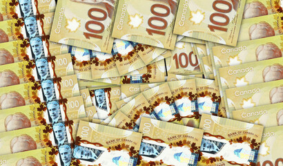 Canada Dollar 100 banknotes in a fan mosaic pattern 3d illustration