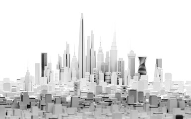 Modern city with skyscrapers 3D rendering illustration.