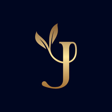 luxury premium leaf logo letter J