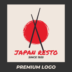 Simple logo design chopsticks Japanese Ramen Korea Style Red Circle Background Logo Template. Good for company related restaurant and beverages. Vector illustration in flat style modern design.
