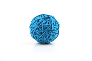 Blue cotton thread ball isolated on white background.