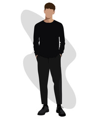 Stylish man in a flat style on an interesting background. Fashion guy vector illustration.