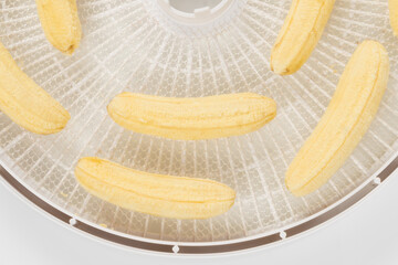 bananas on a drying chamber tray top view