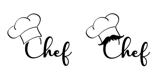 Cartoon chef cap with mustache symbol. Chef hat  or cap. Kitchen cook or cooking hat. Vector menu logo or icon. School, work cuisine bakery. Baker symbol. Chef cap