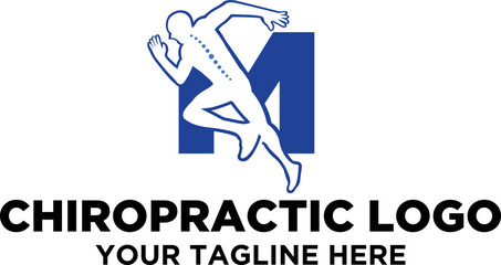 Letter-initial-M-Chiropractic-athlete-spine-care-health-logo-design-vector