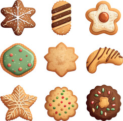 Christmas cookies decorated with sweet icing. Vector illustration