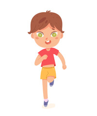 Obraz premium Kids fast run, front view, child athlete training, active boy running healthy marathon
