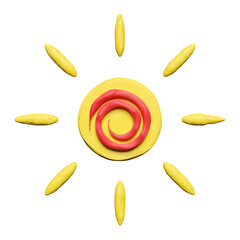 3d plasticine sun isolated. sun cartoon from clay, clay toy icon concept, 3d render illustration - obrazy, fototapety, plakaty