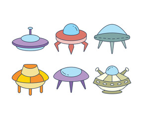 flying saucer and ufo icons set vector illustration
