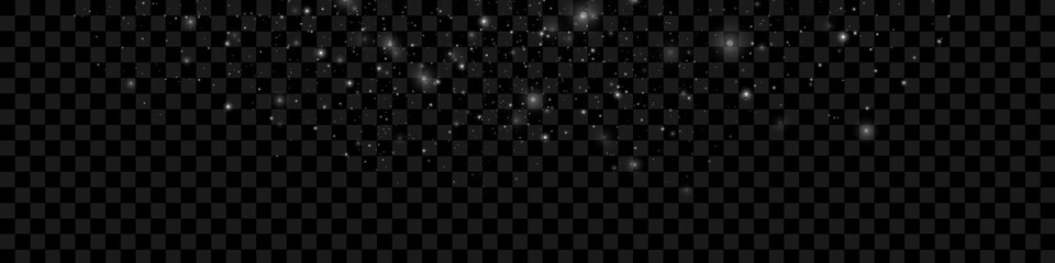 Fairy dust sparks and white stars shine with special light. Sparkling magical dust particles. Dust sparks glitter. Christmas abstract stylish light effect. Dusty shine light. Vector illustration