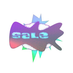 Abstract transparent iridescent grunge sale sticker element.