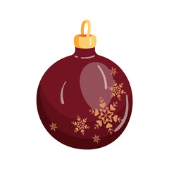 Chocolate Christmas ball with snowflakes. Christmas tree decoration. Cartoon. Vector illustration on a white background.
