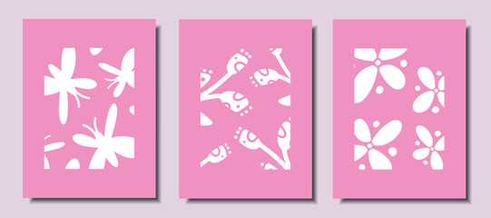 Fototapeta na wymiar A set of cute posters with flowers and butterflies. Vector illustration 