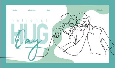 Single hand drawn outline continuous of Web banner or landing page with a concept hug day and happy family relationship. Vector colorful illustration. Vector illustration