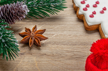 Christmas composition Christmas ,tree branch cone and star anise