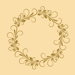 Brown floral ornamental round. Decorative art frame. Abstract vector ornament border ceramic design  porcelain pattern template.