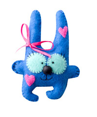 Blue felt hare, felt toy, symbol of 2023